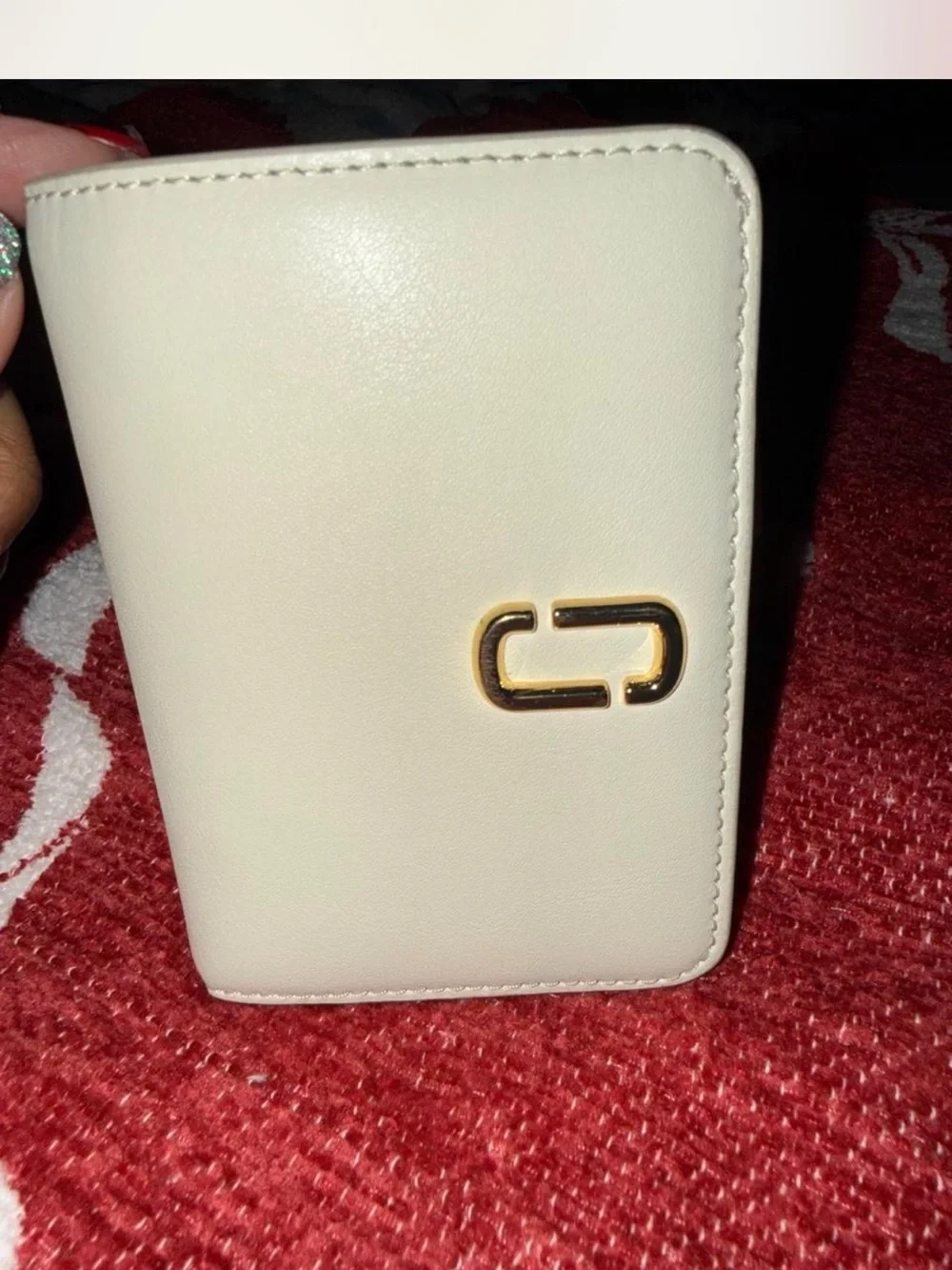 Authentic Marc Jacobs White Compact Zip Wallet with Gold Logo